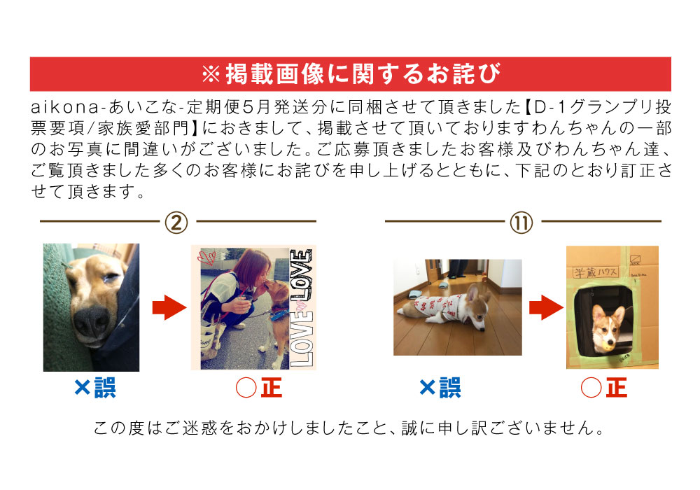 D-1グランプリ愛犬の家族愛部門掲載画像に関するお詫び